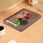 Natural Wooden Rectangular Serving Tray with Metal Handles - Elegant Fruit & Snack Plate, Versatile Storage Tray