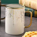 Light Luxury Ceramic Mug with Lid and Spoon - Elegant Coffee Cup 