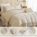 Vintage Rustic Ruffle Comforter Set - 3-Piece French Country Bedding, Ultra Soft & Easy Care