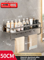 Punch-Free Aluminum Bathroom Rack – No-Drill Wall-Mounted Shelf