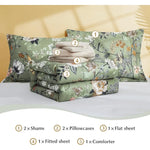 7-Piece Green Butterfly Floral Comforter Set – All Season Microfiber Bedding with Flowers & Leaves Pattern