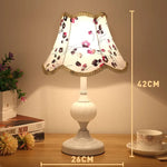 European Style Retro Glass Desk Lamp – Classic Wrought Iron Bedside Lamp with Fabric Shade