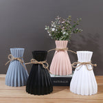 Narrow Waist Origami Striped Imitation Ceramic Plastic Vase – Creative Home Decor with Twine Bow