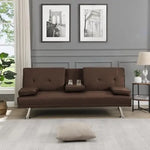 Convertible PU Leather Futon Sofa Bed with Removable Armrests