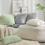 Faux Rabbit Fur Square Cushion Cover – Soft Striped Cushion for Sofa Decor