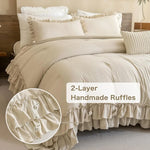 Vintage Rustic Ruffle Comforter Set - 3-Piece French Country Bedding, Ultra Soft & Easy Care