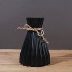 Narrow Waist Origami Striped Imitation Ceramic Plastic Vase – Creative Home Decor with Twine Bow