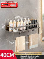 Punch-Free Aluminum Bathroom Rack – No-Drill Wall-Mounted Shelf