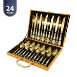 Stainless Steel Cutlery Set – Royal European Spoon Fork and Steak Knife with Retro Hollow Design