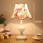 European Style Retro Glass Desk Lamp – Classic Wrought Iron Bedside Lamp with Fabric Shade