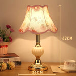 European Style Retro Glass Desk Lamp – Classic Wrought Iron Bedside Lamp with Fabric Shade