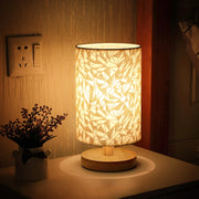 Solid Wood Linen Table Lamp – USB Powered LED Nightstand Light for Bedroom & Living Room Décor