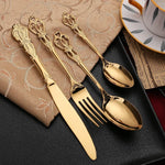 Stainless Steel Cutlery Set – Royal European Spoon Fork and Steak Knife with Retro Hollow Design