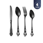 Stainless Steel Cutlery Set – Royal European Spoon Fork and Steak Knife with Retro Hollow Design