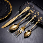 Stainless Steel Cutlery Set – Royal European Spoon Fork and Steak Knife with Retro Hollow Design