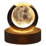 Unique 3D Crystal Ball Lamp with Galaxy and Planetary Projections – USB Night Light with Wooden Base