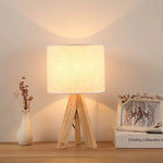 Modern Art Fabric Desk Lamp – Wooden Bedside Light for Bedroom & Study