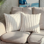 Faux Rabbit Fur Square Cushion Cover – Soft Striped Cushion for Sofa Decor