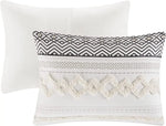 3-Piece Cotton Top Comforter Set with Tufted Chenille Jacquard Stripes - Modern Neutral Bedding