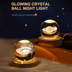 Unique 3D Crystal Ball Lamp with Galaxy and Planetary Projections – USB Night Light with Wooden Base