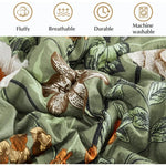 7-Piece Green Butterfly Floral Comforter Set – All Season Microfiber Bedding with Flowers & Leaves Pattern