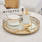 Luxury Mirror Metal Storage Tray - Round Glass Serving Tray 