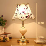 European Style Retro Glass Desk Lamp – Classic Wrought Iron Bedside Lamp with Fabric Shade