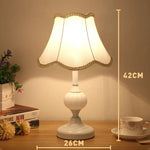 European Style Retro Glass Desk Lamp – Classic Wrought Iron Bedside Lamp with Fabric Shade