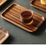 Simple Acacia Wood Tea Tray - Rectangular Japanese Style Wooden Serving Tray