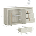 Modern White Sand Sideboard Buffet Cabinet with 3 Drawers and 2 Fluted Doors - 64.5