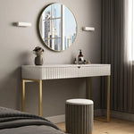 Modern White Vanity Desk with Wave Carved Drawers, Gold or Silver Legs, and Glossy Finish