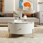 Modern Round Coffee Table with 2 Large Drawers – Sleek Accent Table for Stylish Living