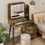 Elegant Brown Vanity Desk with Sliding LED Mirror & 3 Light Modes, Ample Storage with Drawers & Shelves