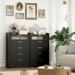 5-Drawer Tall Dresser with Gold Handles and Fluted Glass – Modern Storage Cabinet