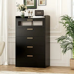 5-Drawer Tall Dresser with Gold Handles and Fluted Glass – Modern Storage Cabinet