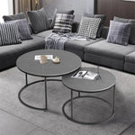 Modern Nesting Round Coffee Table Set with Grey Sintered Stone Top and Metal Legs