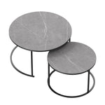 Modern Nesting Round Coffee Table Set with Grey Sintered Stone Top and Metal Legs