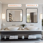 Modern Matte Black Bathroom Mirror - Rounded Corner Rectangle with Shatterproof Tempered Glass