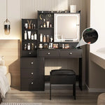 Elegant Vanity Makeup Desk with 6 Drawers, LED Mirror, & Stool