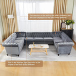 Chesterfield Velvet Sectional Sofa - Large Tufted Couch with Rolled Armrests and Nailhead Design