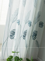 American Style Countryside Dual Color Plant Embroidered Gauze Curtain – White-Blue