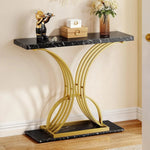 Elegant Gold Console Table – Faux Marble Top with Geometric Base for Modern Living Spaces