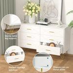 Modern 6-Drawer Dresser for Bedroom with Gold Handles