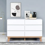 Farmhouse White 6-Drawer Dresser, Large Wooden Storage Cabinet with Asymmetric Drawer Design