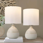 Set of 2 White Ceramic Table Lamps - Rustic Farmhouse Bedside Lamps for Nightstand