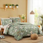 7-Piece Green Butterfly Floral Comforter Set – All Season Microfiber Bedding with Flowers & Leaves Pattern