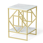 Luxury Minimalist Square Marble Coffee Table with Gold Frame – 2-Tier Side Table for Living Room, Office, and Bedroom