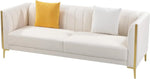 Modern 3-Seater Sofa with Memory Foam, Throw Pillows, and Gold Metal Legs 