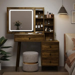 Elegant Brown Vanity Desk with Sliding LED Mirror & 3 Light Modes, Ample Storage with Drawers & Shelves