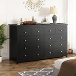 10-Drawer Modern Dresser with Black and Gold Accents – Spacious Wood Storage Cabinet